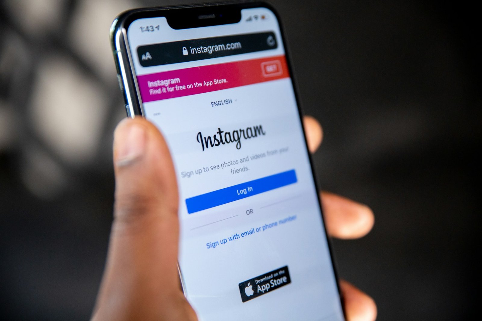 Smartphone open on Instagram