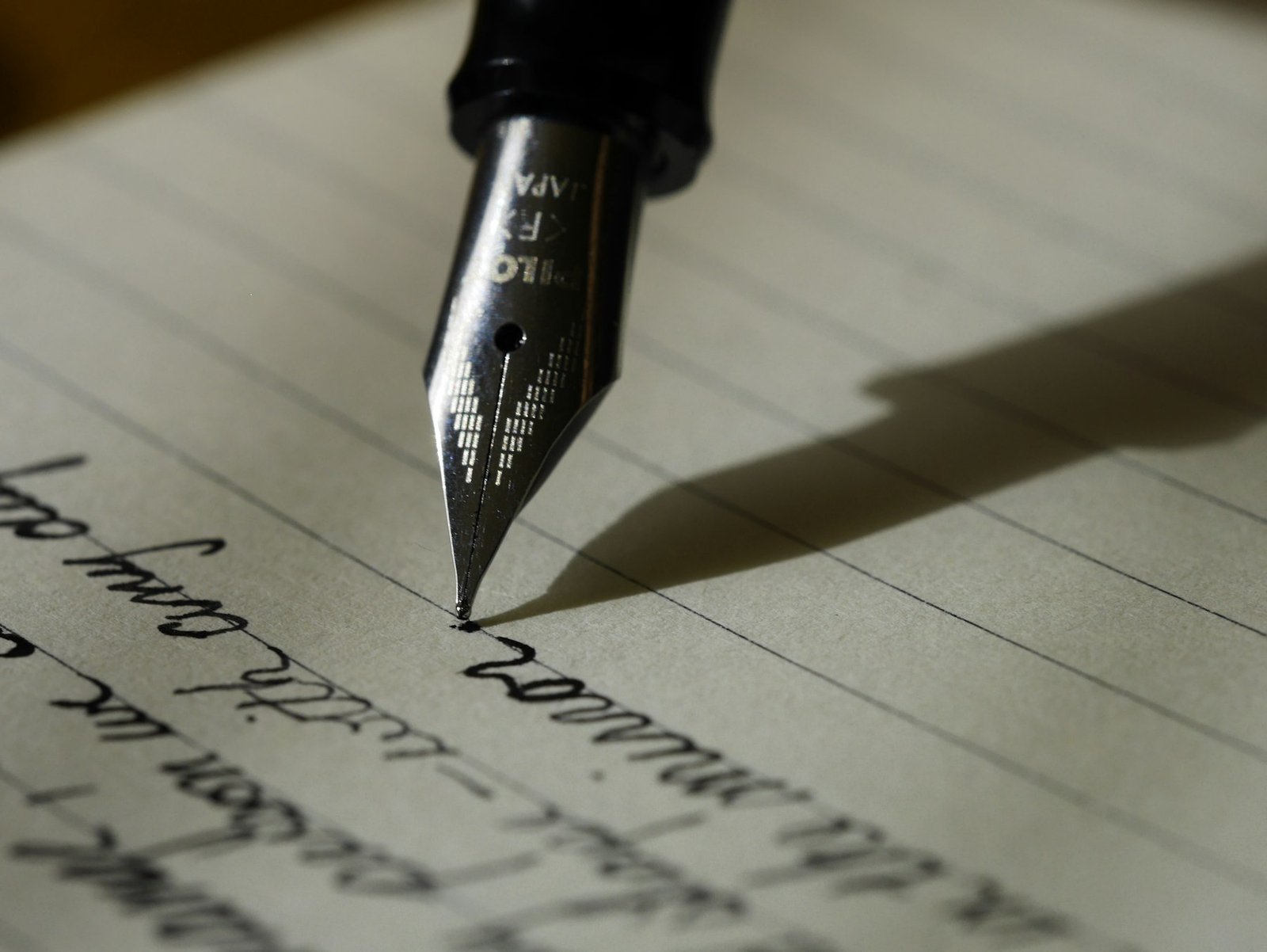 Fountain pen on lined paper