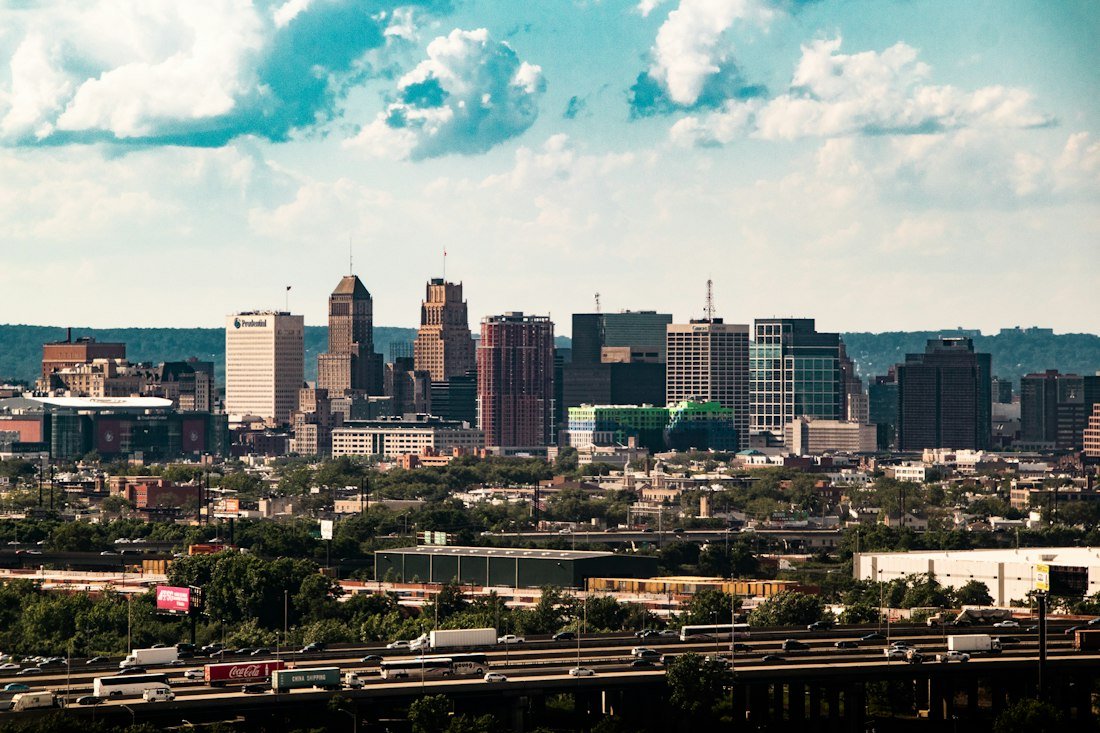A city with tall buildings